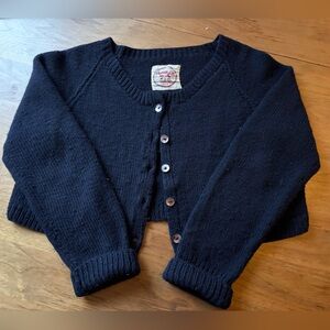 Classic Navy Blue Cropped Button-Front Cardigan Sweater